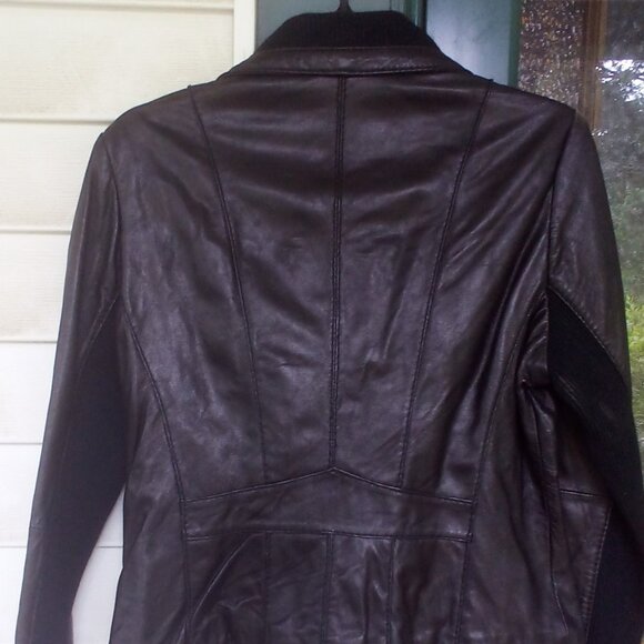 MICHAEL KORS Black Leather/Knit Trim Jacket Size: L - Picture 3 of 8